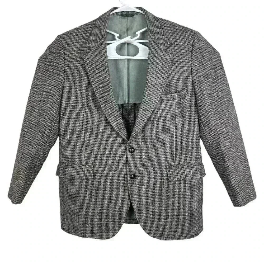Vintage 44R‎ Classic Harris Tweed 100% Wool Gray Blazer Sport Coat Jacket USA
